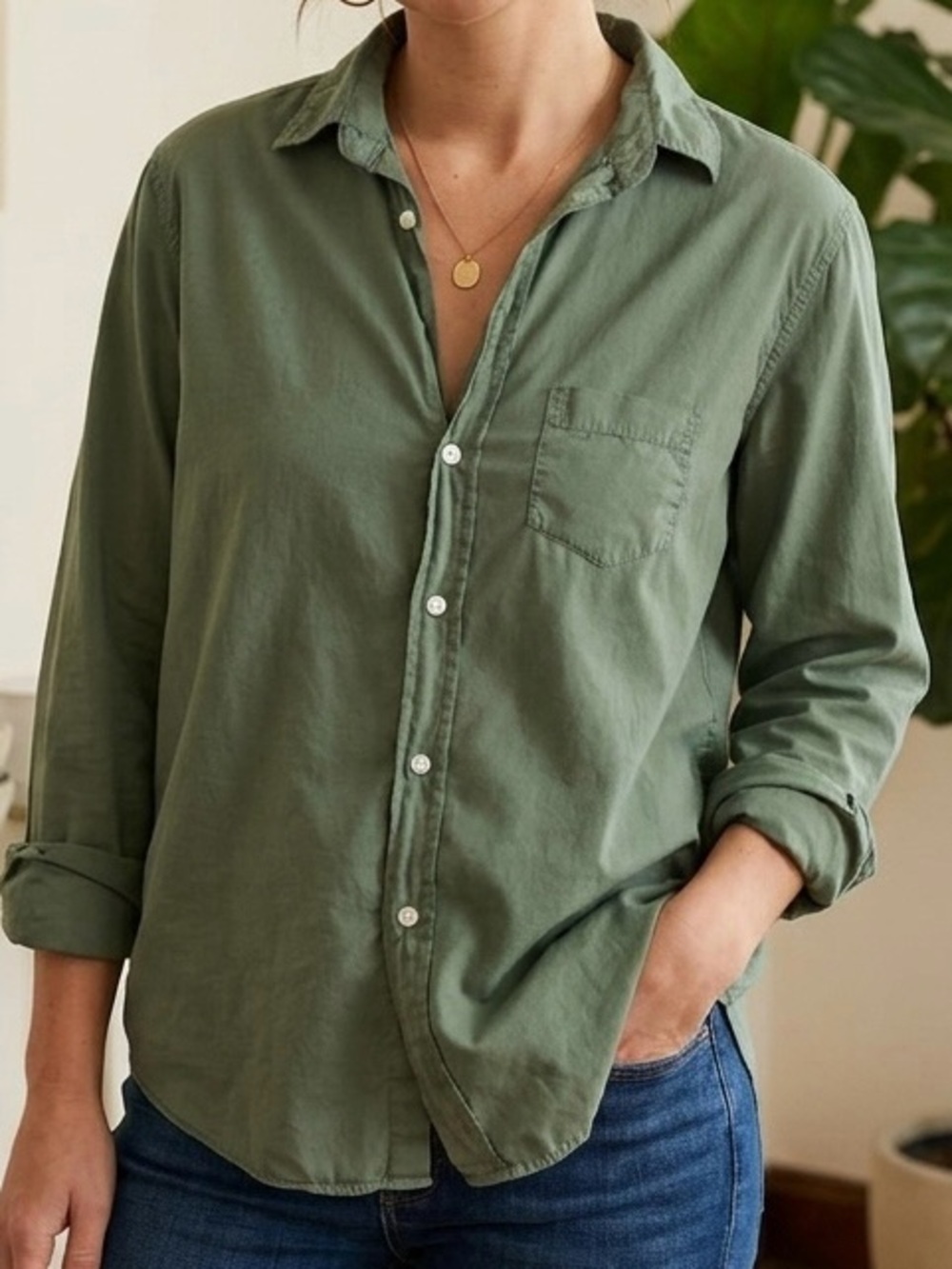 NWT Frank & Eileen “Eileen” Relaxed Cotton Button-Down Shirt in Army Green, XS